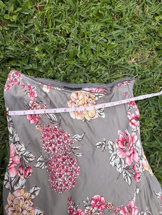 Lola P Floral Maxi Skirt Y2K Boho Cottagecore Flowy Gray Pink S M - Picture 3 of 5